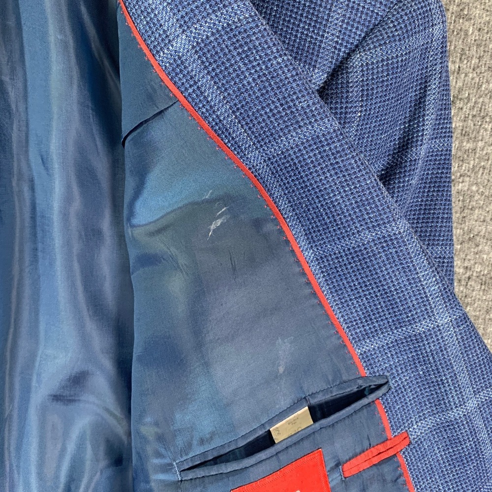 Ermenegildo Zegna Blazer Jacket Men 50R Silk Flax Blue Windowpane Sport Coat - Picture 9 of 16